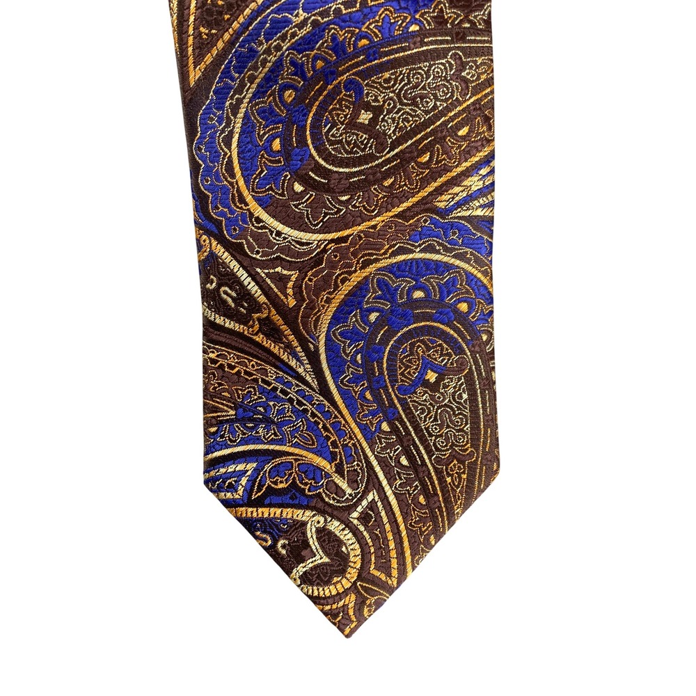 Milani Collezioni Mens Tie Paisley Brown Blue‎ Gold Orange Formal Long 61x3